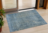 3' X 5' Blue And Ivory Abstract Washable Indoor Outdoor Area Rug