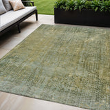5' X 8' Green And Ivory Abstract Washable Indoor Outdoor Area Rug