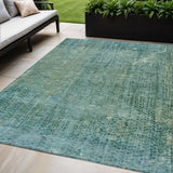 5' X 8' Teal Blue And Ivory Abstract Washable Indoor Outdoor Area Rug