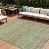 8' X 10' Green And Gold Oriental Washable Indoor Outdoor Area Rug