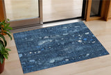 3' X 5' Blue And Ivory Abstract Washable Indoor Outdoor Area Rug