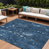 8' X 10' Blue And Ivory Abstract Washable Indoor Outdoor Area Rug