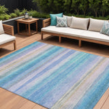 8' X 10' Aqua Lavender And Peach Striped Washable Indoor Outdoor Area Rug