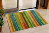 3' X 5' Green Teal Blue And Copper Striped Washable Indoor Outdoor Area Rug