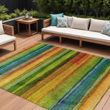 8' X 10' Green Teal Blue And Copper Striped Washable Indoor Outdoor Area Rug
