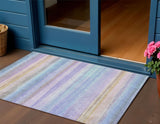 3' X 5' Lavender Sky Blue And Beige Striped Washable Indoor Outdoor Area Rug