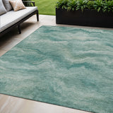 5' X 8' Teal Blue And Ivory Abstract Washable Indoor Outdoor Area Rug