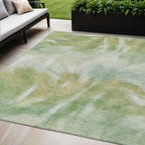 5' X 8' Green And Ivory Abstract Washable Indoor Outdoor Area Rug