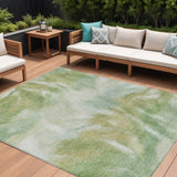 8' X 10' Green And Ivory Abstract Washable Indoor Outdoor Area Rug