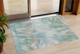 3' X 5' Sky Blue And Ivory Abstract Washable Indoor Outdoor Area Rug