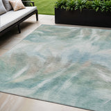 5' X 8' Sky Blue And Ivory Abstract Washable Indoor Outdoor Area Rug
