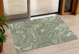 3' X 5' Artichoke Green And Ivory Geometric Washable Indoor Outdoor Area Rug