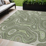 5' X 8' Artichoke Green And Ivory Geometric Washable Indoor Outdoor Area Rug