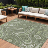 8' X 10' Artichoke Green And Ivory Geometric Washable Indoor Outdoor Area Rug