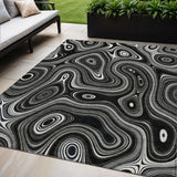 5' X 8' Black And Ivory Geometric Washable Indoor Outdoor Area Rug