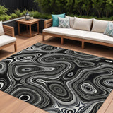 8' X 10' Black And Ivory Geometric Washable Indoor Outdoor Area Rug