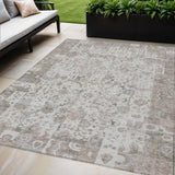 5' X 8' Taupe And Ivory Patchwork Washable Indoor Outdoor Area Rug