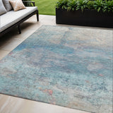 5' X 8' Aqua And Beige Abstract Washable Indoor Outdoor Area Rug