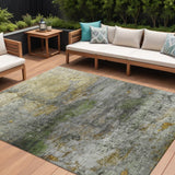 8' X 10' Olive Green Gold And Gray Abstract Washable Indoor Outdoor Area Rug
