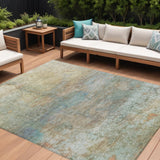 8' X 10' Wheat Sky Blue And Beige Abstract Washable Indoor Outdoor Area Rug