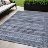 5' X 8' Blue And Charcoal Striped Washable Indoor Outdoor Area Rug