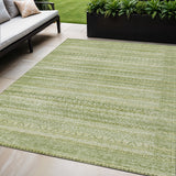 5' X 8' Sage And Ivory Striped Washable Indoor Outdoor Area Rug