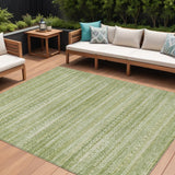 8' X 10' Sage And Ivory Striped Washable Indoor Outdoor Area Rug