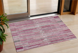 3' X 5' Blush And Ivory Striped Washable Indoor Outdoor Area Rug