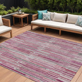 8' X 10' Blush And Ivory Striped Washable Indoor Outdoor Area Rug