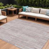 8' X 10' Coral And Beige Striped Washable Indoor Outdoor Area Rug