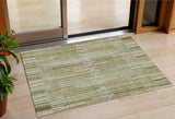 3' X 5' Khaki And Olive Green Striped Washable Indoor Outdoor Area Rug