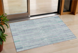 3' X 5' Mint Green And Ivory Striped Washable Indoor Outdoor Area Rug
