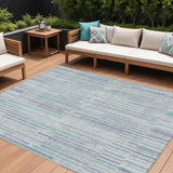 8' X 10' Mint Green And Ivory Striped Washable Indoor Outdoor Area Rug