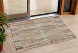 3' X 5' Rust And Ivory Striped Washable Indoor Outdoor Area Rug