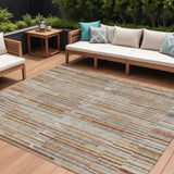 8' X 10' Rust And Ivory Striped Washable Indoor Outdoor Area Rug