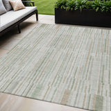 5' X 8' Sage And Ivory Striped Washable Indoor Outdoor Area Rug