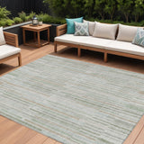 8' X 10' Sage And Ivory Striped Washable Indoor Outdoor Area Rug
