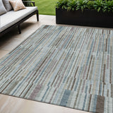 5' X 8' Teal Blue And Brown Striped Washable Indoor Outdoor Area Rug