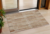 3' X 5' Terra Cotta And Beige Striped Washable Indoor Outdoor Area Rug