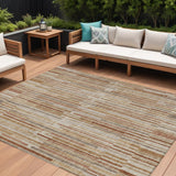 8' X 10' Terra Cotta And Beige Striped Washable Indoor Outdoor Area Rug