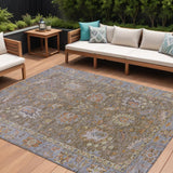 8' X 10' Brown And Lavender Floral Washable Indoor Outdoor Area Rug