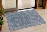 3' X 5' Blue And Beige Floral Washable Indoor Outdoor Area Rug