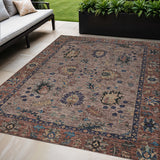 5' X 8' Brown And Beige Floral Washable Indoor Outdoor Area Rug
