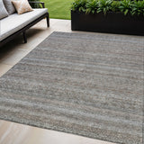 5' X 8' Brown And Beige Striped Washable Indoor Outdoor Area Rug