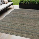 5' X 8' Chocolate And Gray Striped Washable Indoor Outdoor Area Rug