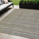 5' X 8' Khaki And Beige Striped Washable Indoor Outdoor Area Rug