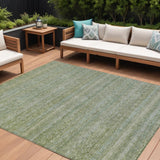 8' X 10' Sage And Ivory Striped Washable Indoor Outdoor Area Rug