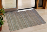 3' X 5' Brown And Denim Blue Striped Washable Indoor Outdoor Area Rug