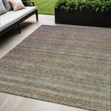 5' X 8' Brown And Denim Blue Striped Washable Indoor Outdoor Area Rug