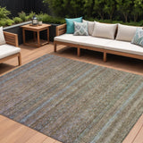 8' X 10' Brown And Denim Blue Striped Washable Indoor Outdoor Area Rug